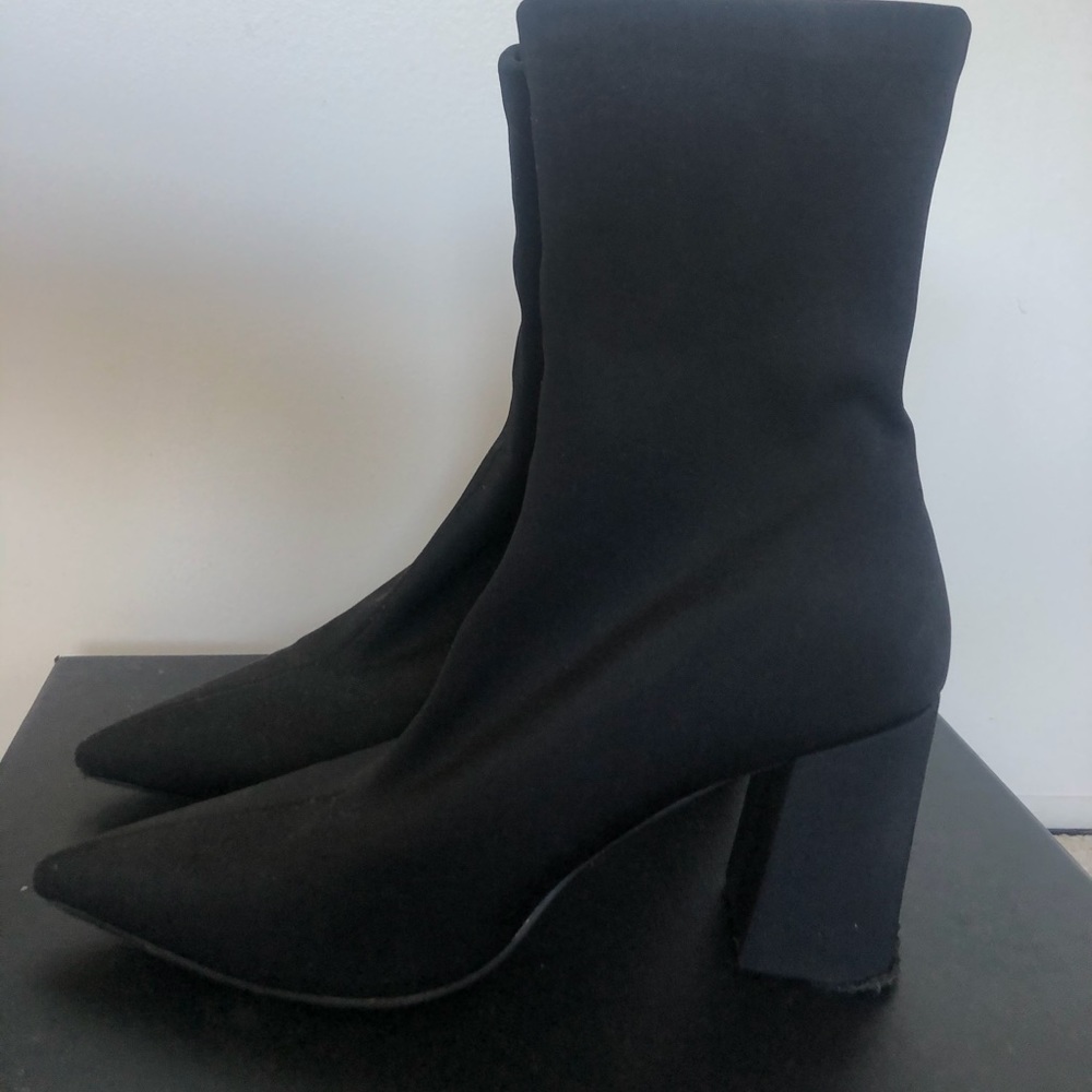 Neon heart black heeled boots